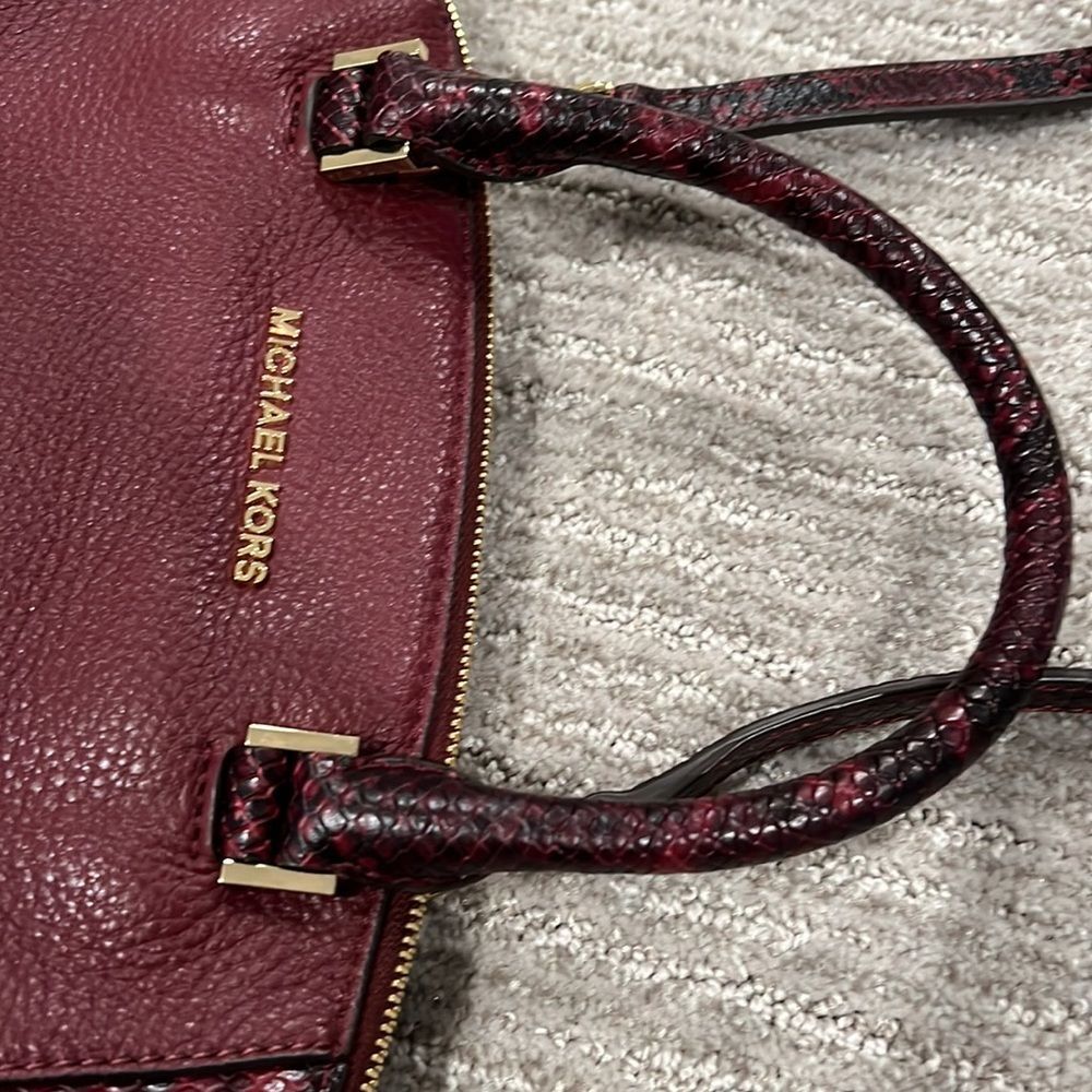 MICHAEL Michael Kors Riley Python-Embossed Satchel Bag in Merlot - Picture 10 of 16
